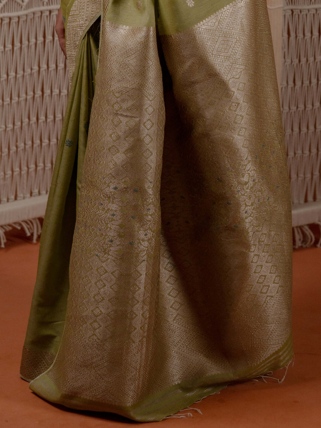Pistachio Green Eri Kesa Paat Silk Saree
