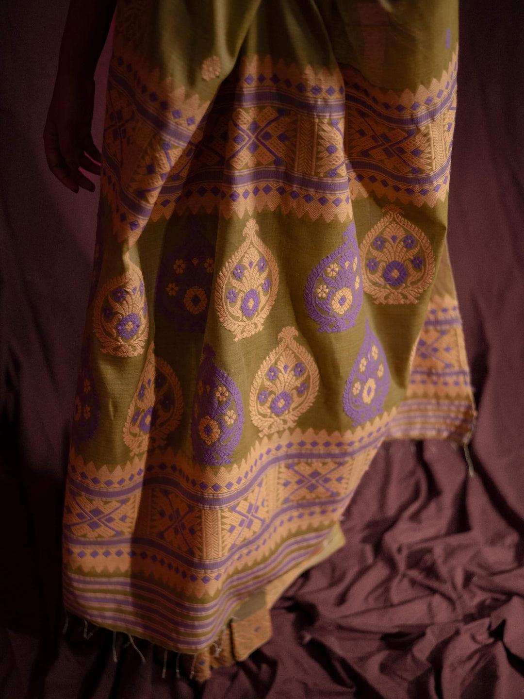 Chartreuse Eri Kesa Paat Silk Saree