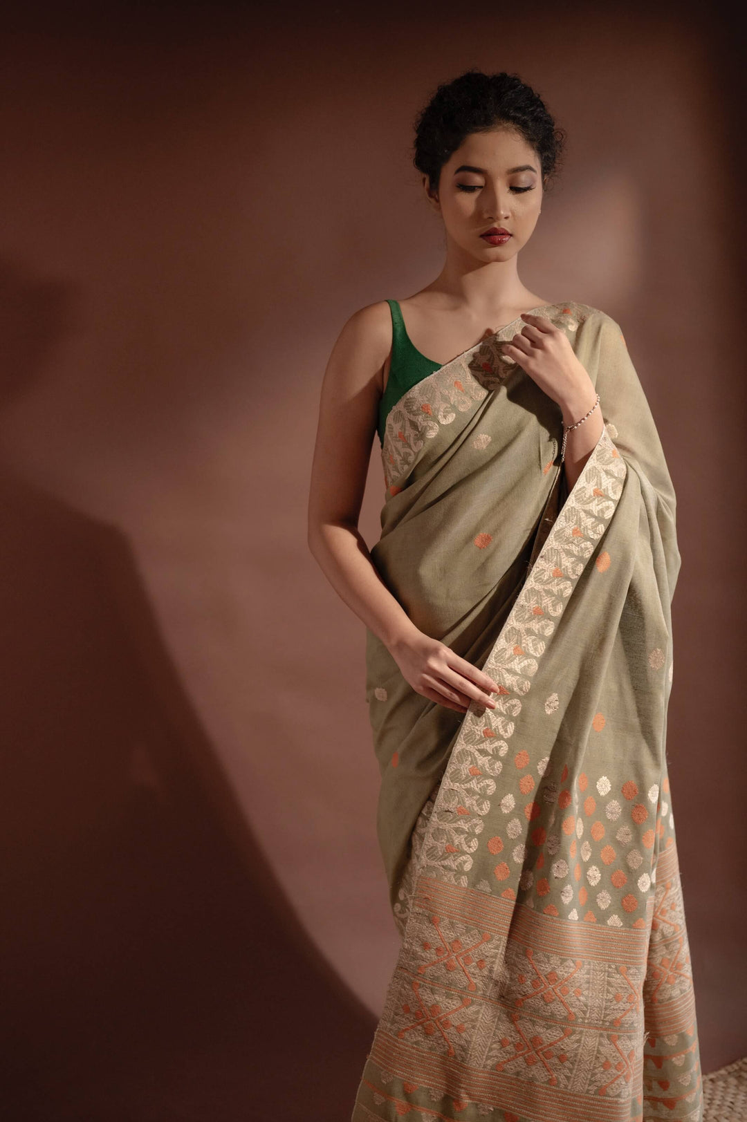 Olive Green Eri Kesa Paat Silk Saree