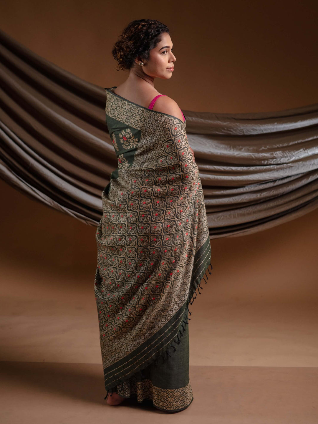 Hunter Green Eri Silk Saree
