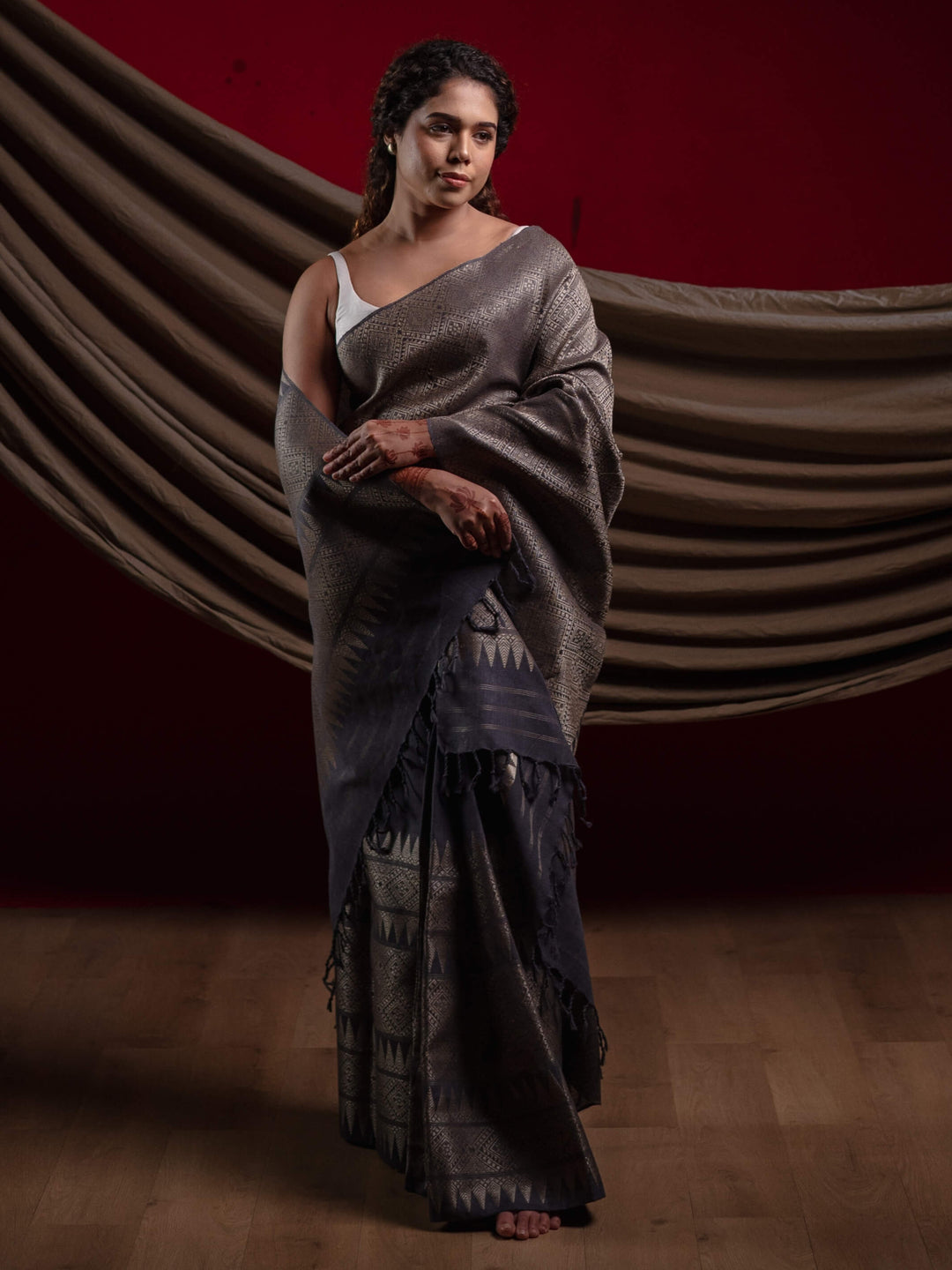 Grey Eri Tussar Silk Mekhela Sador