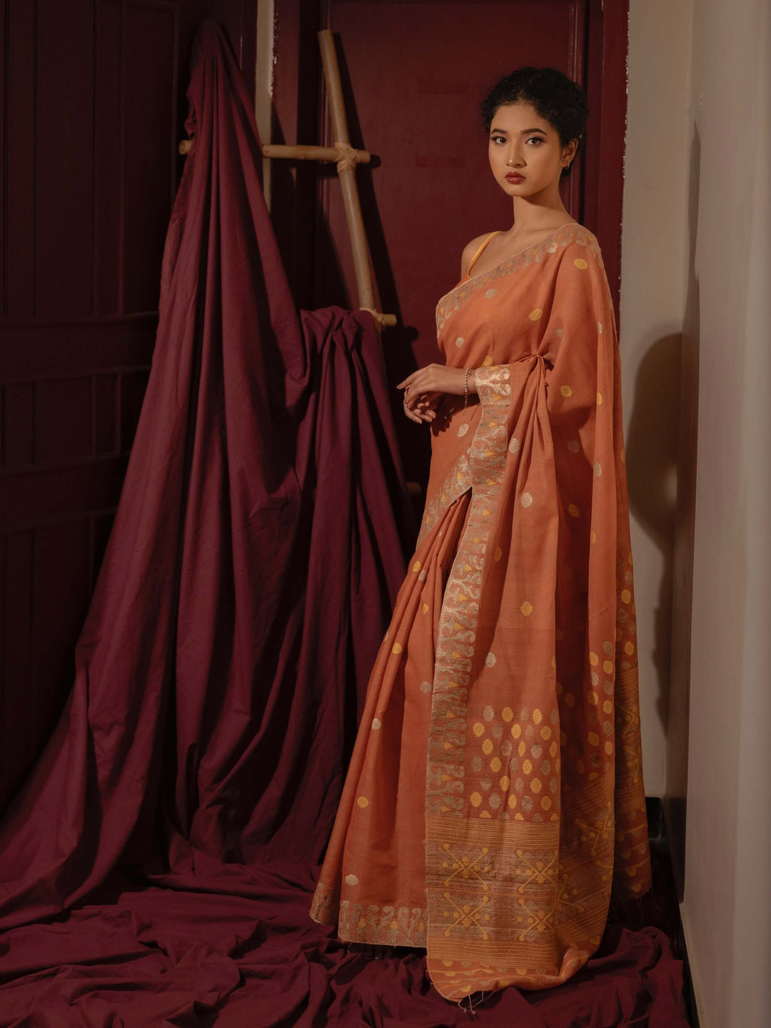 Lac Orange Eri Kesa Paat Silk Saree