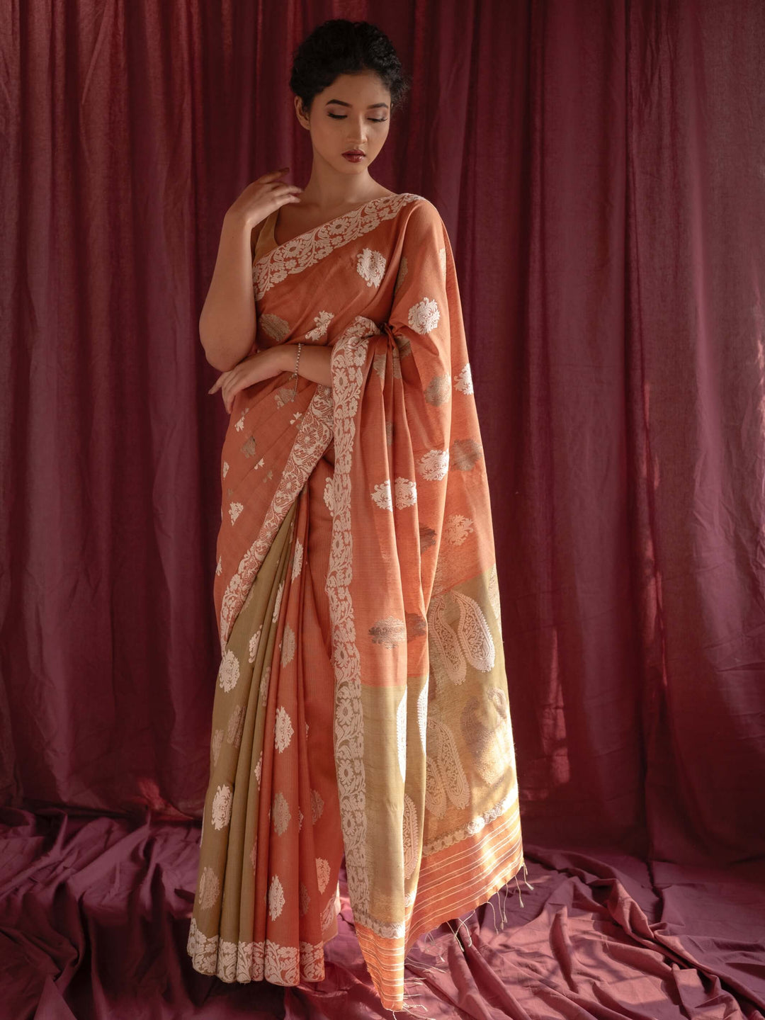 Lac-Olive Eri Kesa Paat Silk Saree