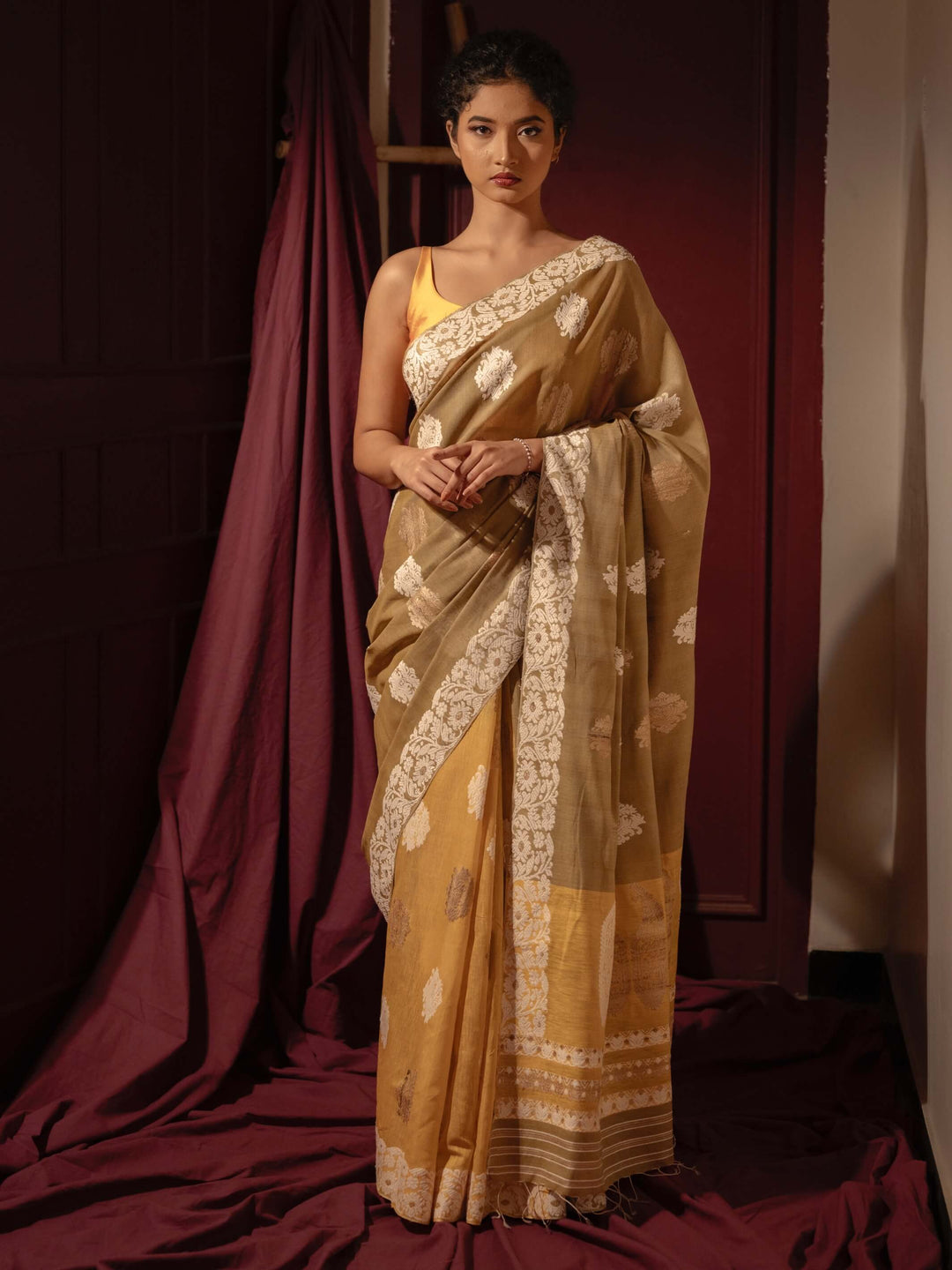 Olive-Mustard Eri Kesa Paat Silk Saree