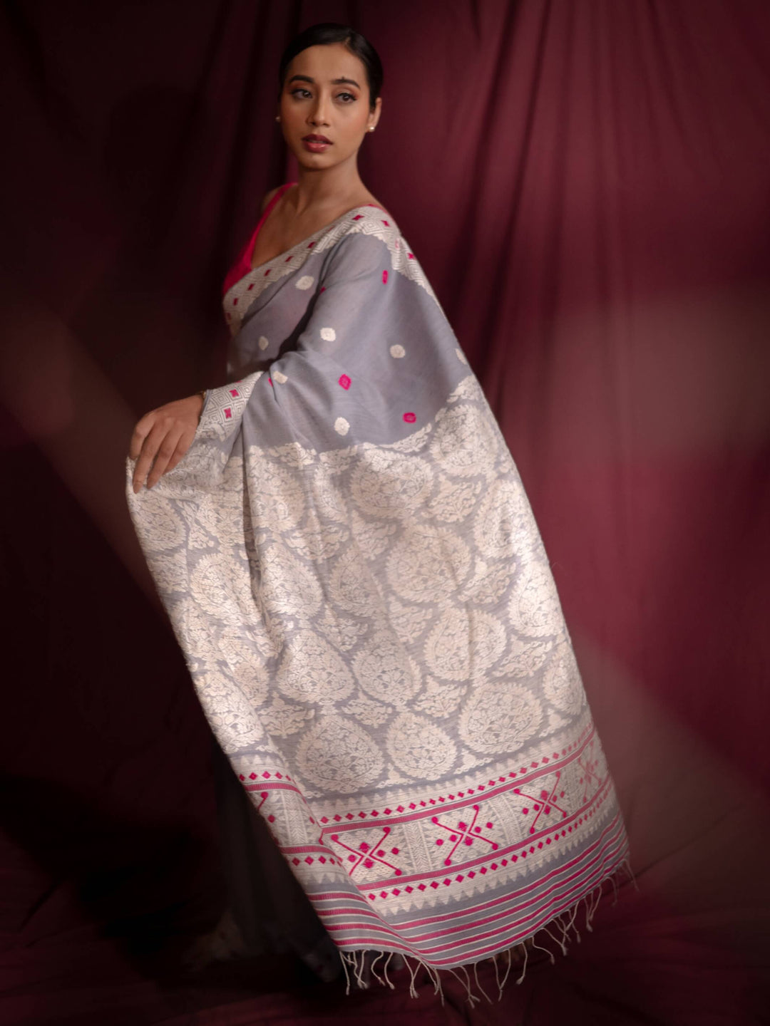 Lavender Gray Eri Kesa Paat Silk Saree
