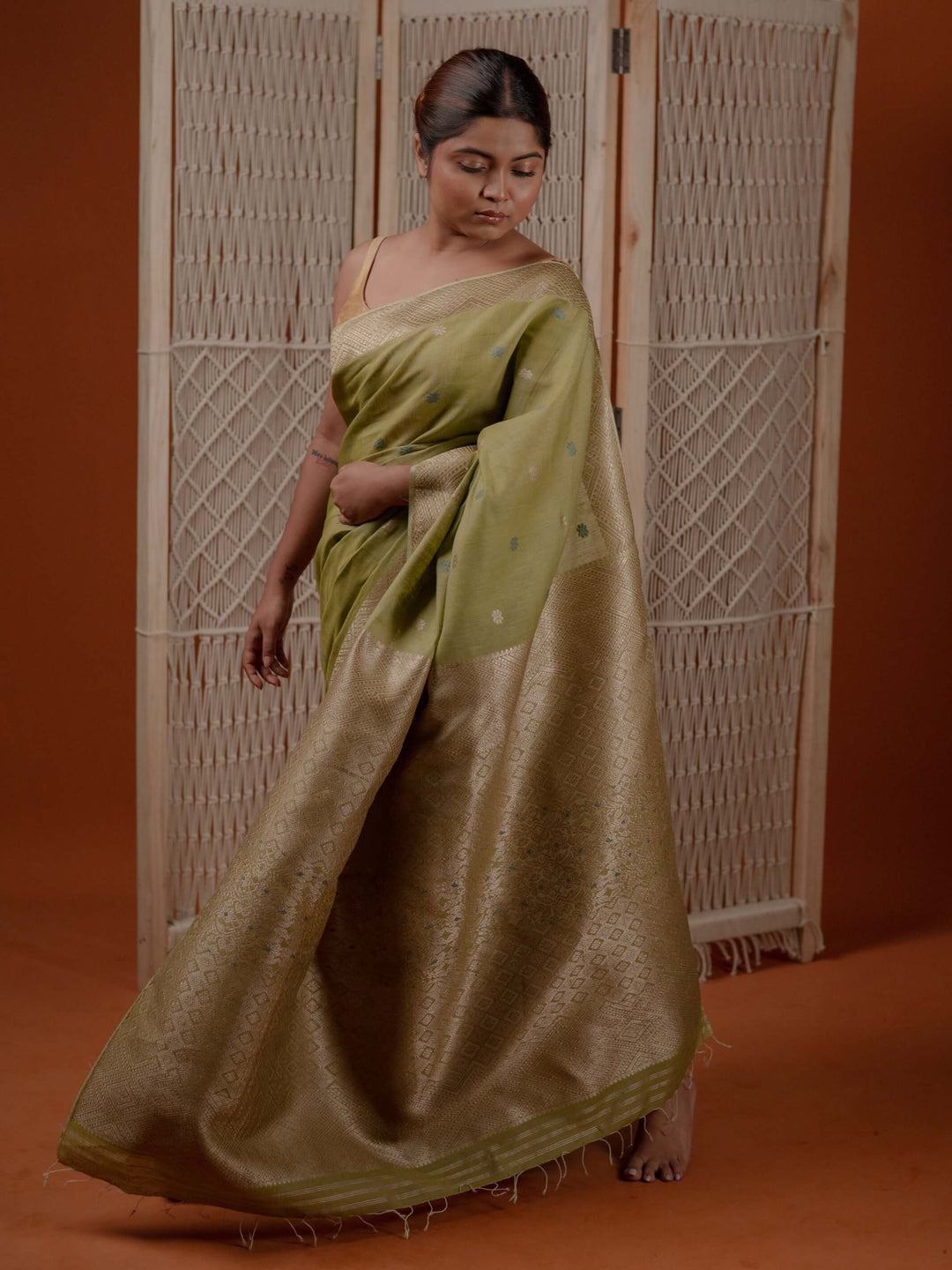 Pistachio Green Eri Kesa Paat Silk Saree