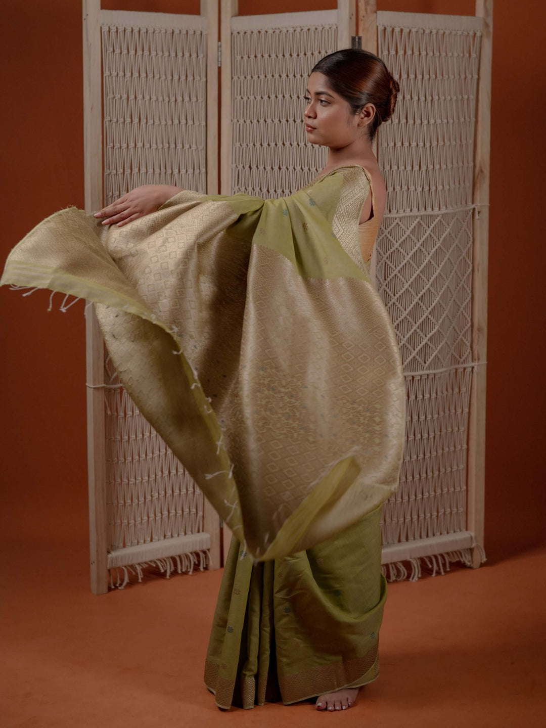 Pistachio Green Eri Kesa Paat Silk Saree