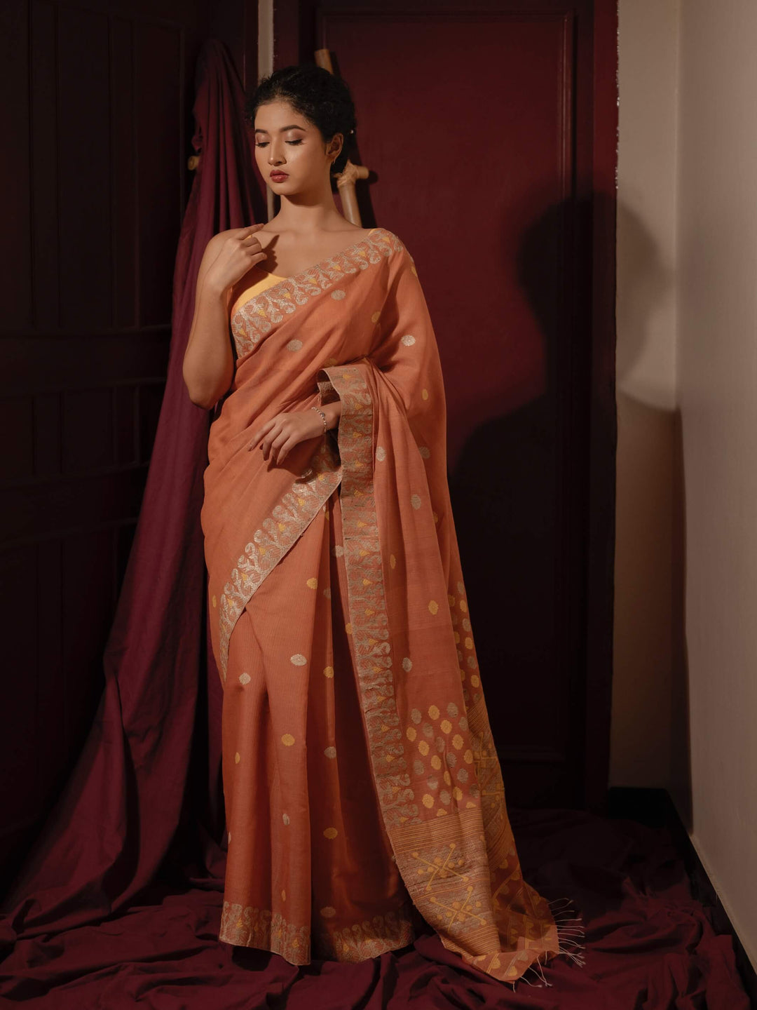 Lac Orange Eri Kesa Paat Silk Saree