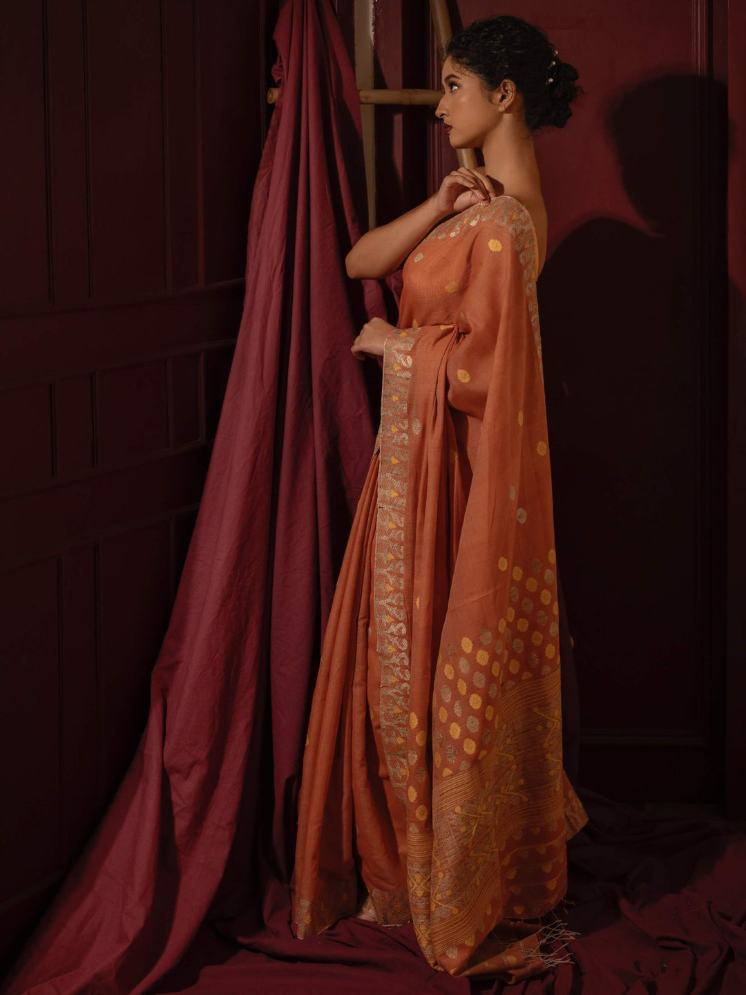 Lac Orange Eri Kesa Paat Silk Saree