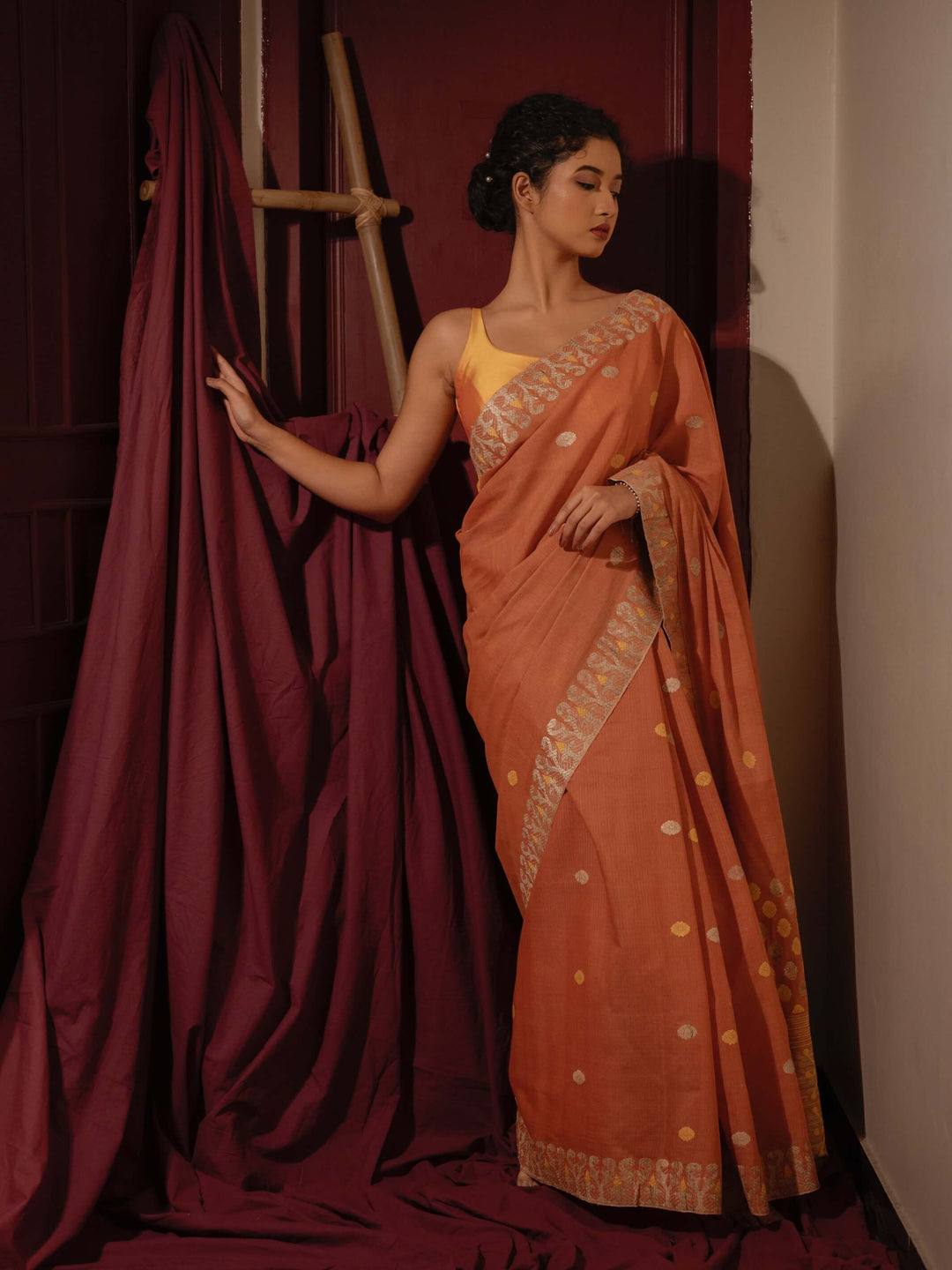 Lac Orange Eri Kesa Paat Silk Saree