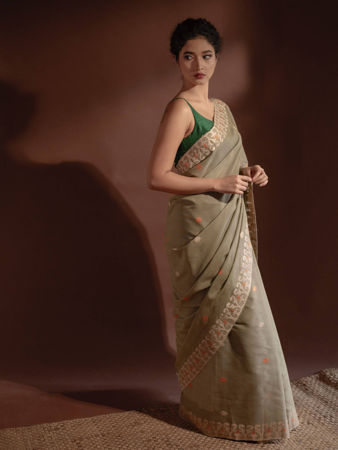 Olive Green Eri Kesa Paat Silk Saree