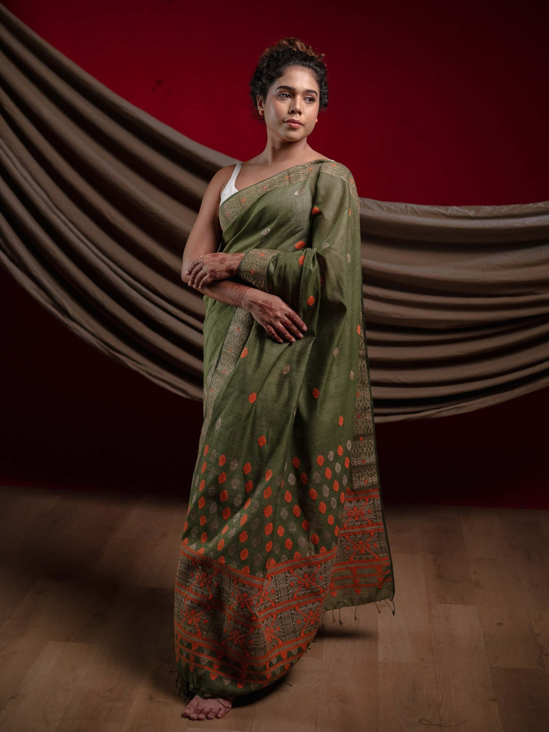 Fern Green Eri Kesa Paat Silk Saree