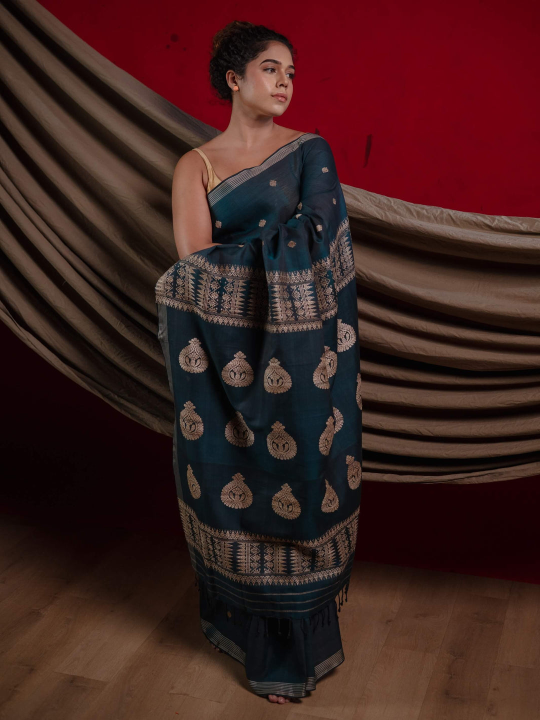 Teal Silk Cotton Saree