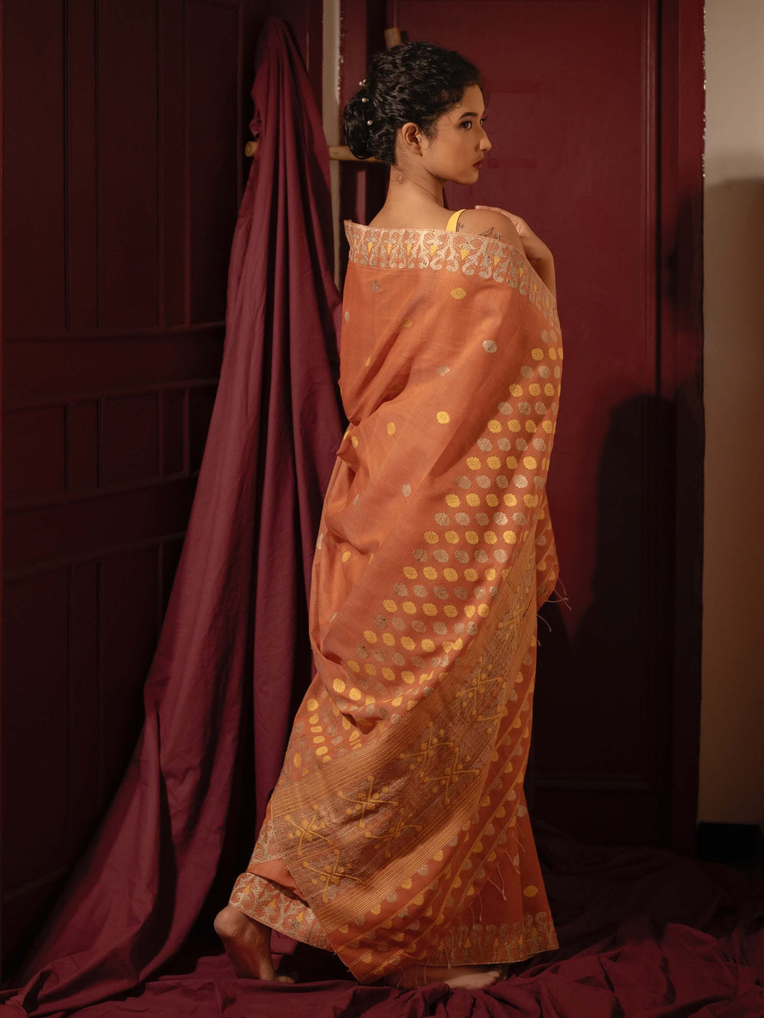 Lac Orange Eri Kesa Paat Silk Saree