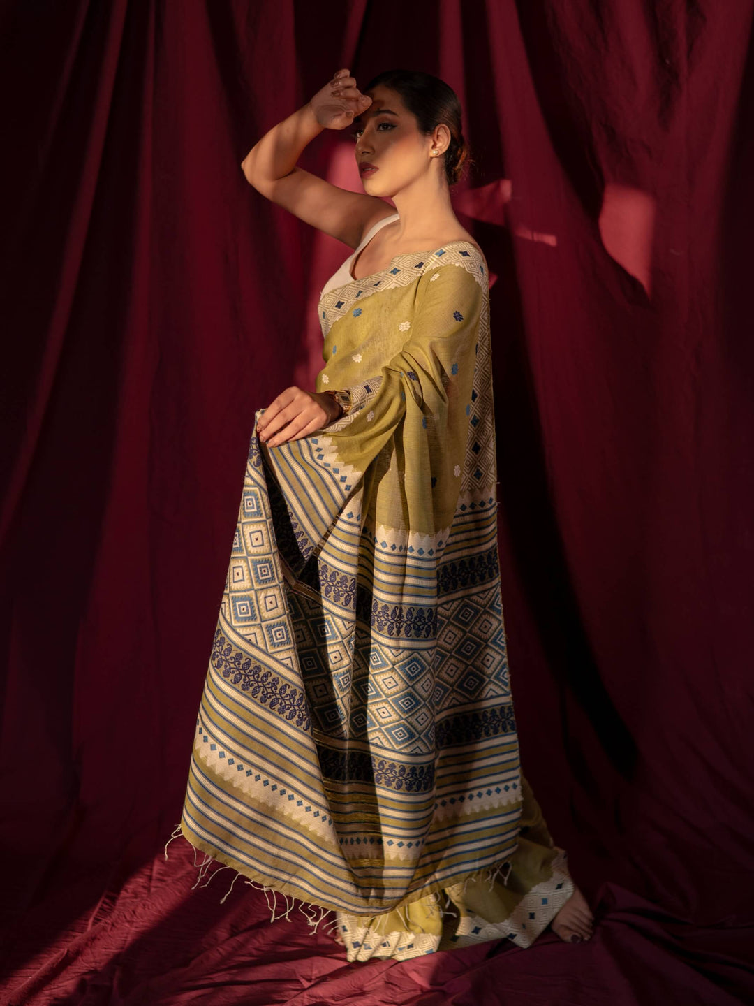 Chartreuse Eri Kesa Paat Silk Saree