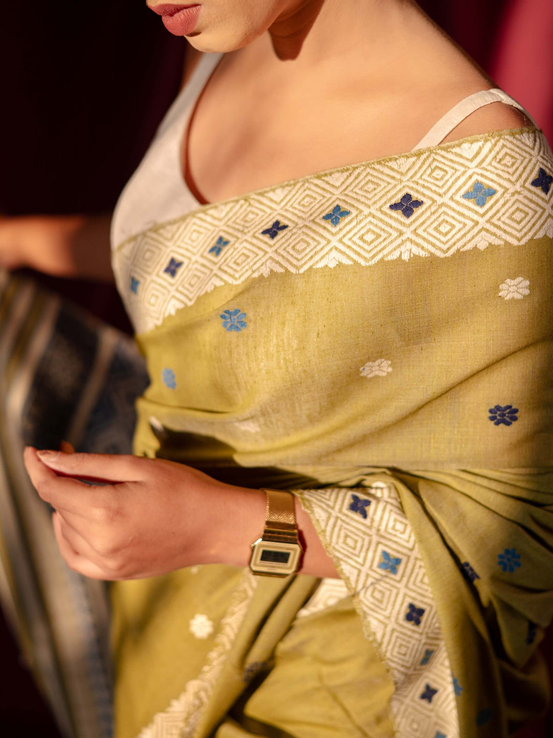 Chartreuse Eri Kesa Paat Silk Saree