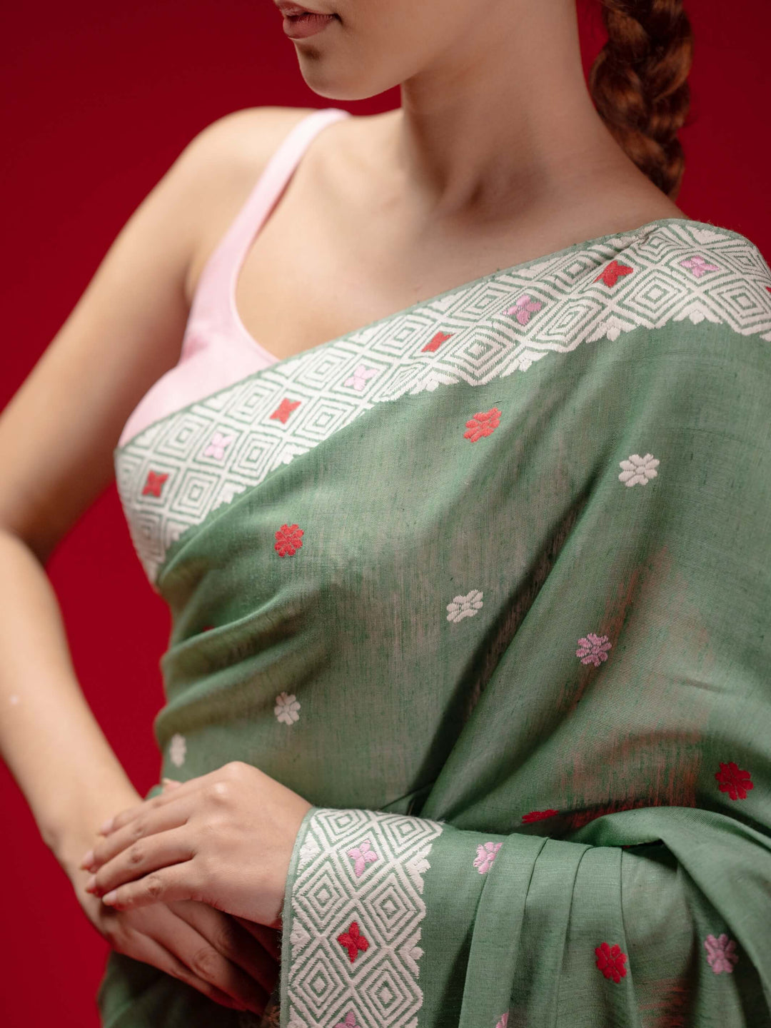Sage Green Eri Kesa Paat Silk Saree