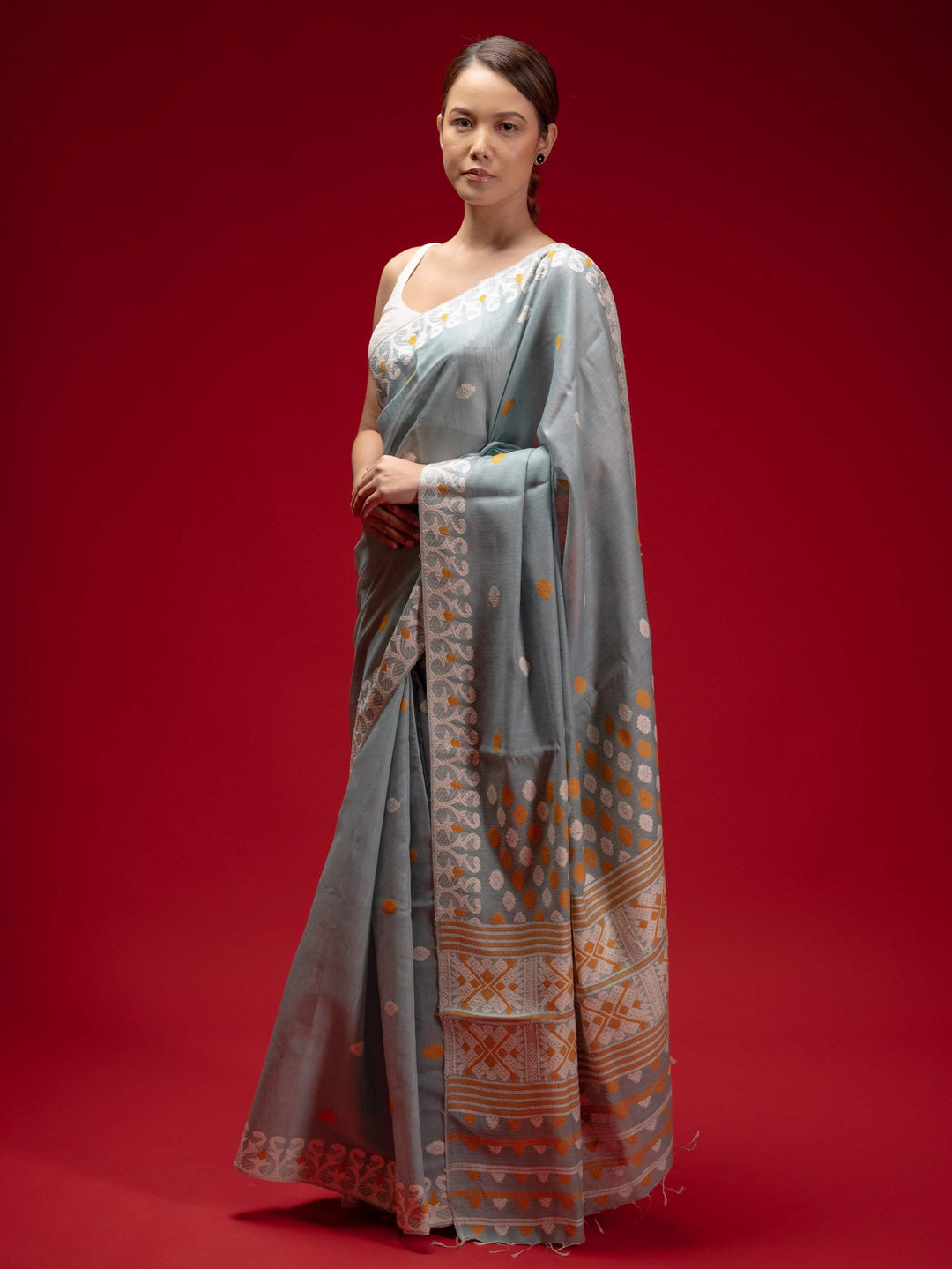 Smoky Blue Eri Kesa Paat Silk Saree