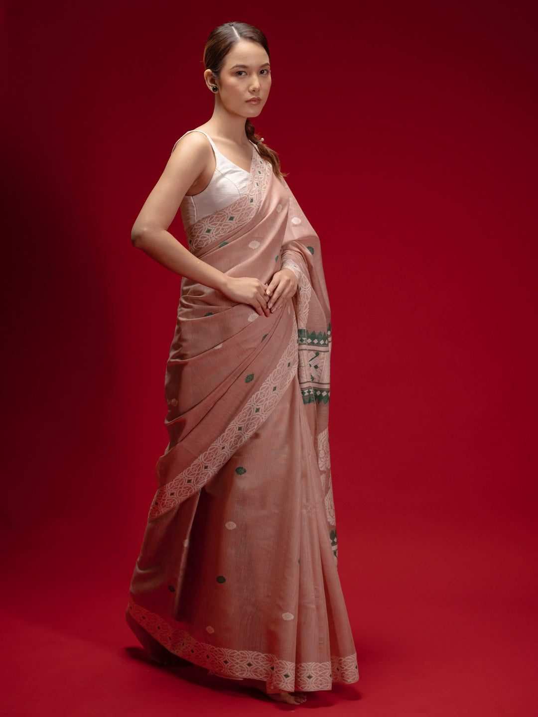 Dusty Rose Eri Kesa Paat Silk Saree