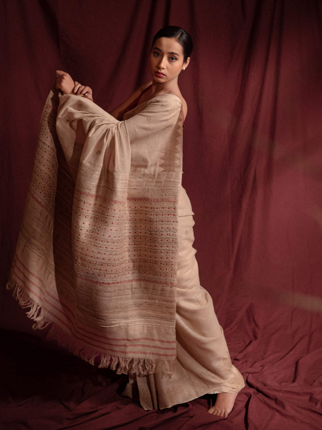 Natural Red Eri Silk Saree