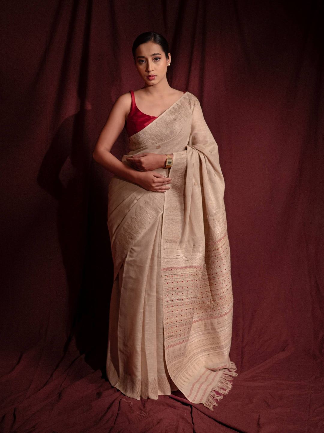 Natural Red Eri Silk Saree