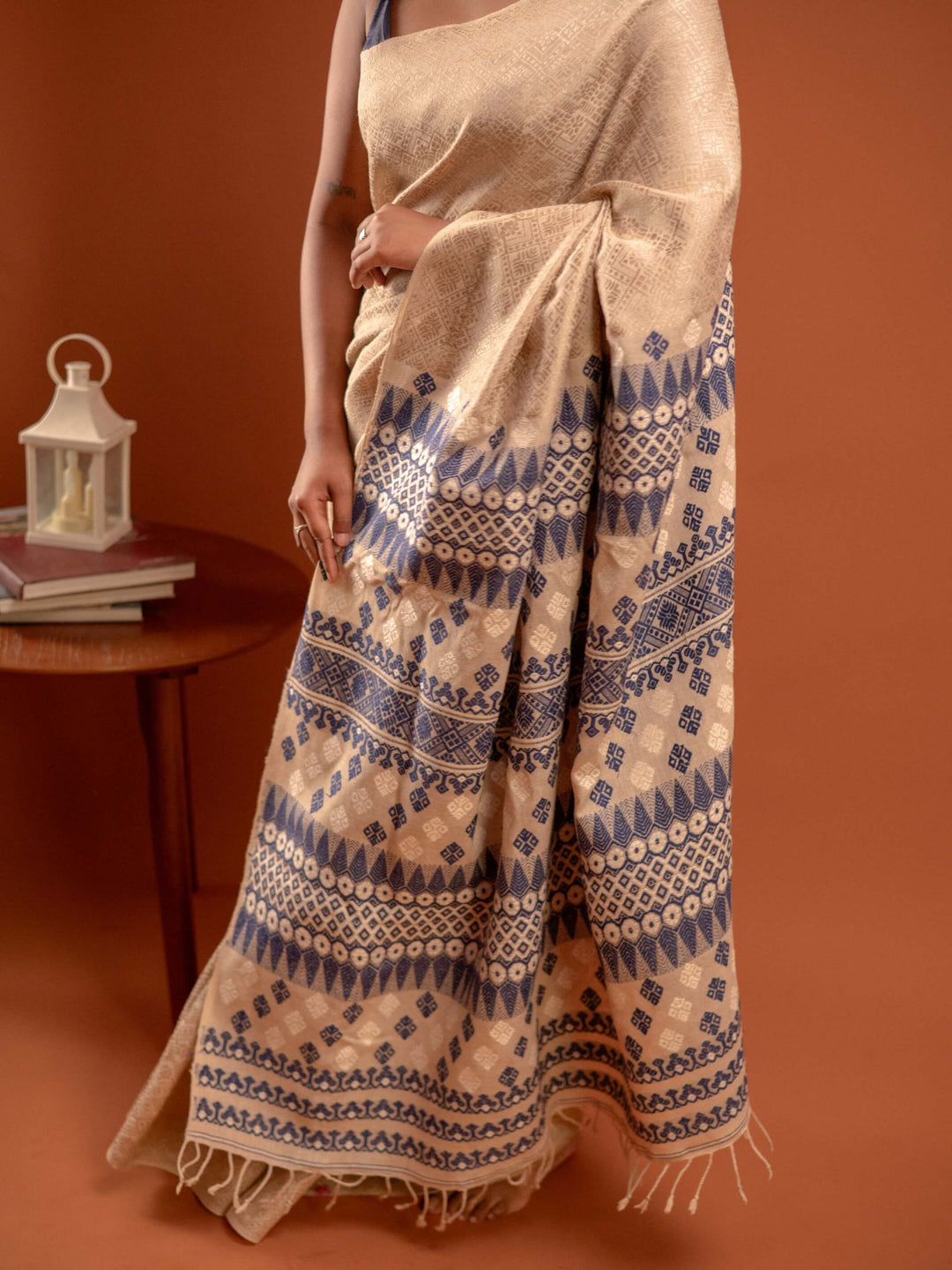 Natural Red Eri Tussar Silk Saree