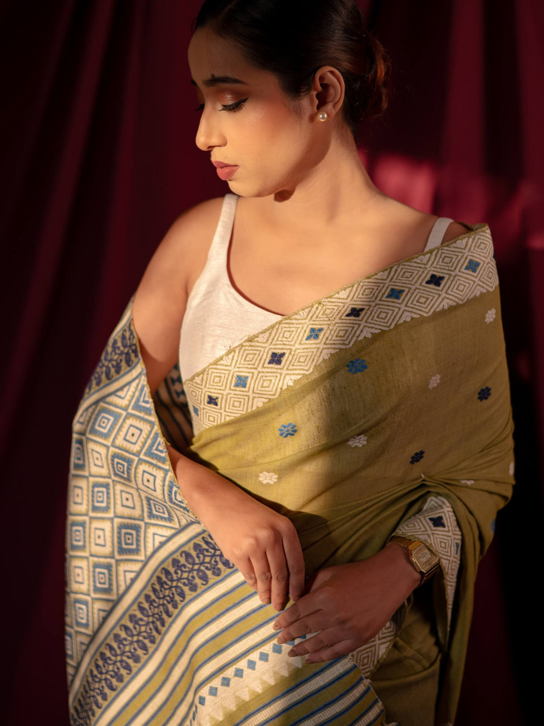 Chartreuse Eri Kesa Paat Silk Saree