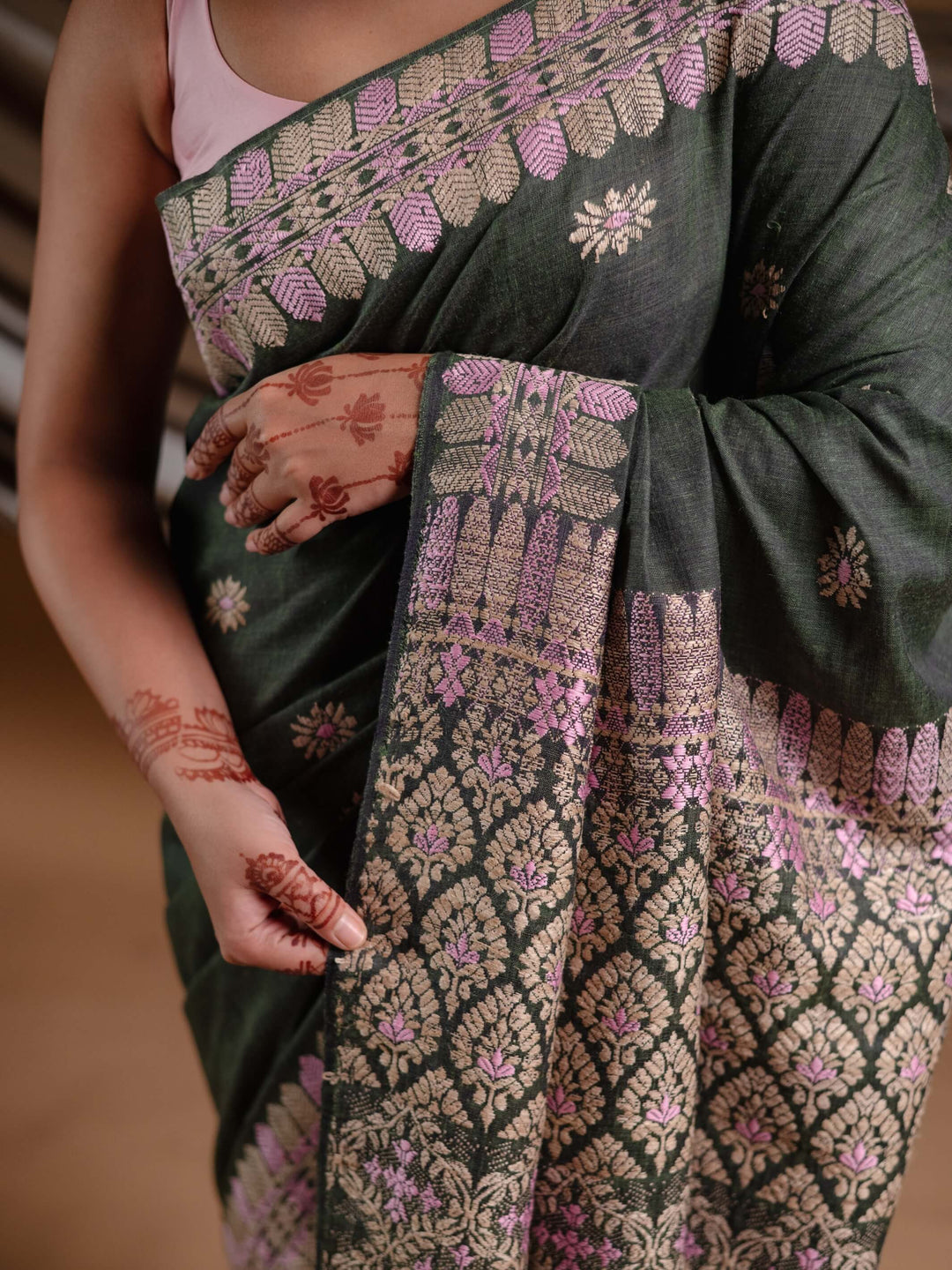 Hunter Green Eri Silk Saree