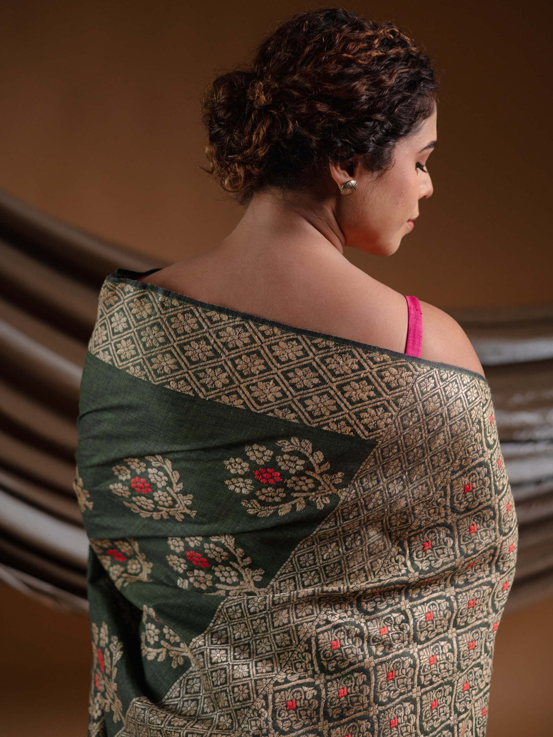 Hunter Green Eri Silk Saree
