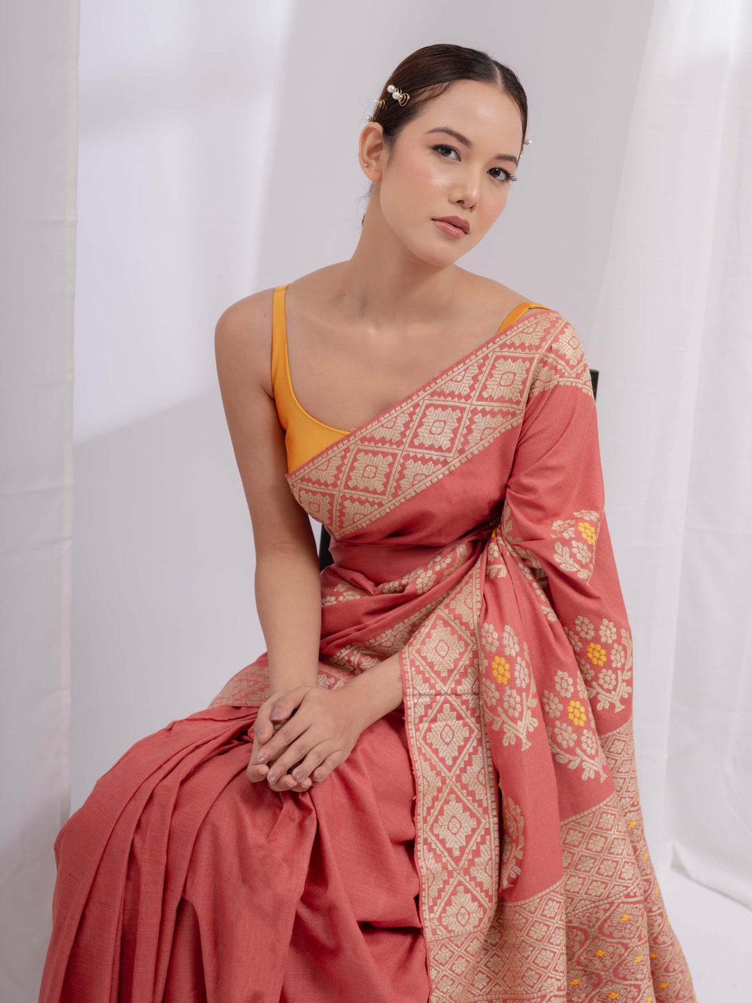 Indian Red Eri Silk Saree