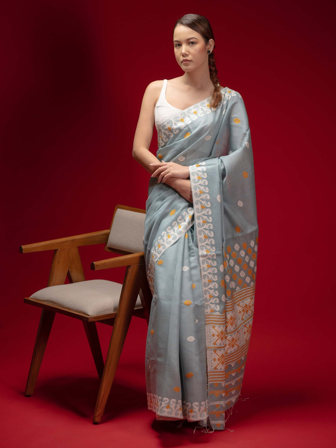 Smoky Blue Eri Kesa Paat Silk Saree