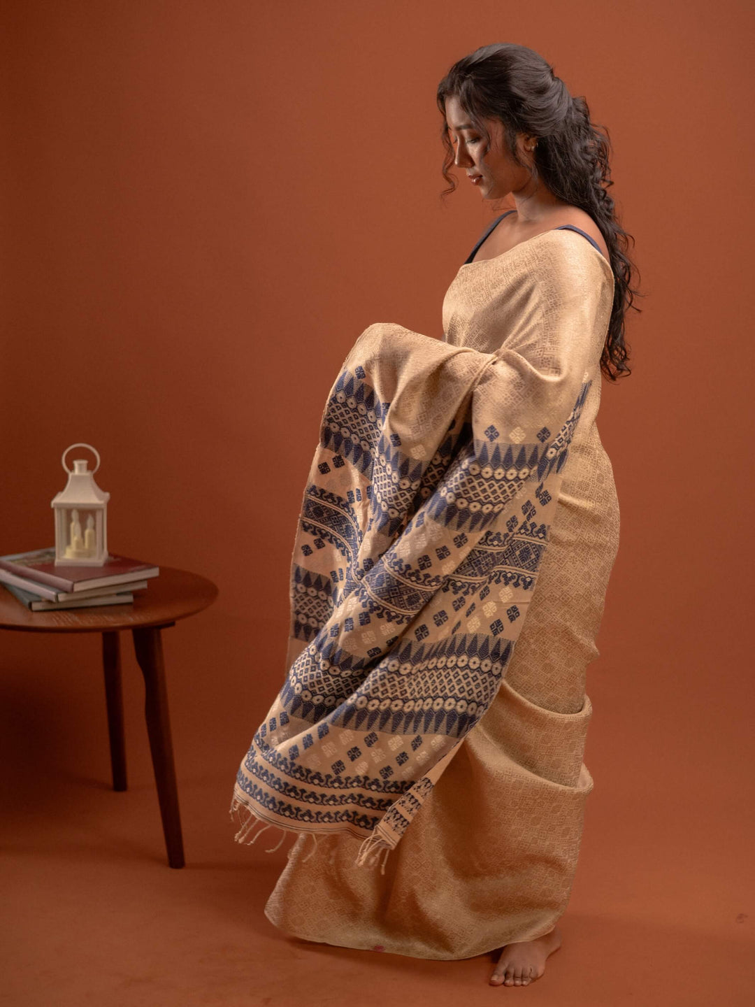 Natural Red Eri Tussar Silk Saree