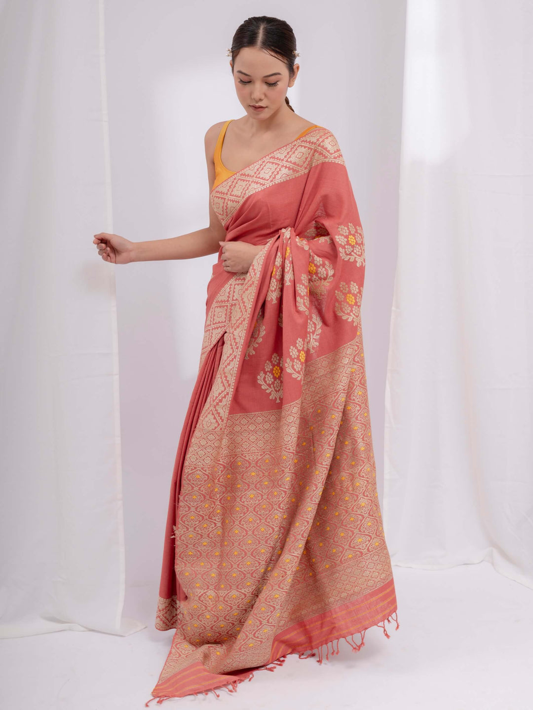 Indian Red Eri Silk Saree