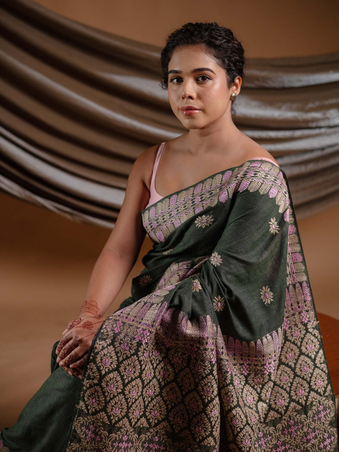 Hunter Green Eri Silk Saree