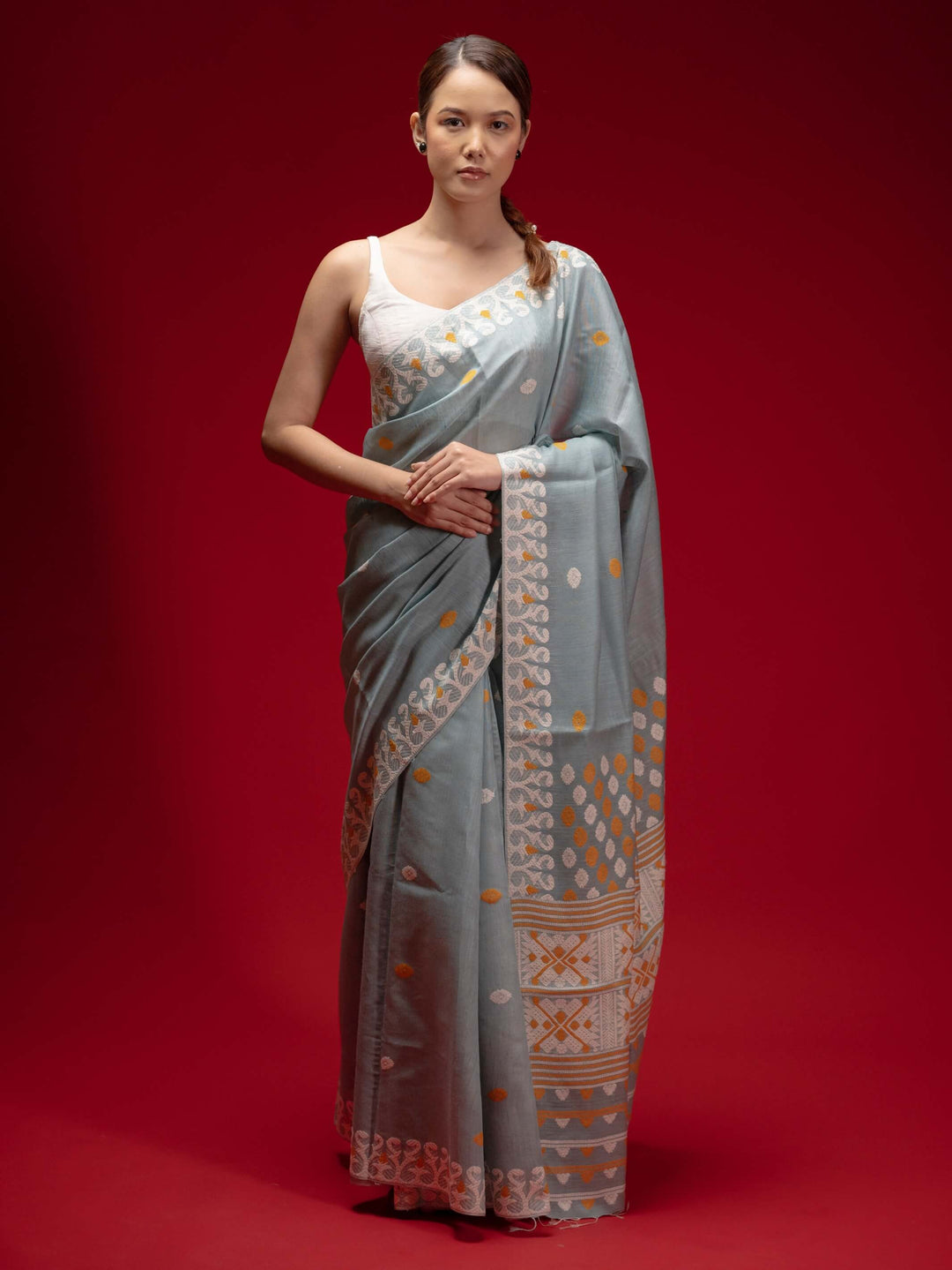Smoky Blue Eri Kesa Paat Silk Saree