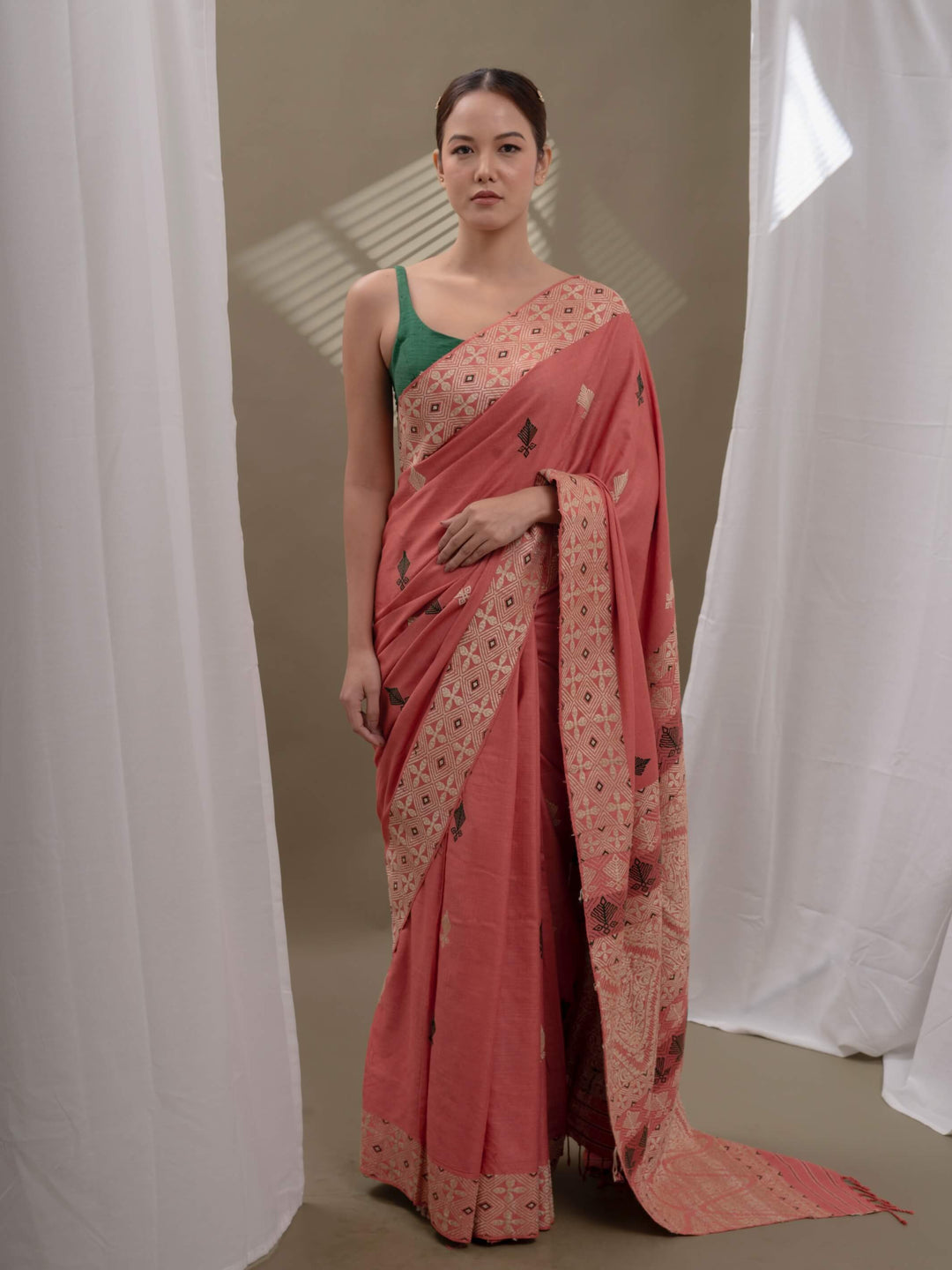 Indian Red Eri Silk Saree