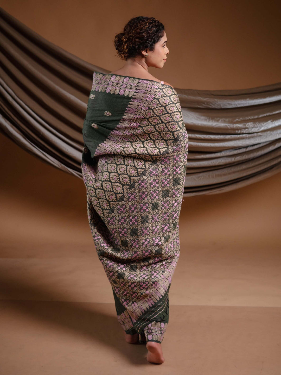 Hunter Green Eri Silk Saree
