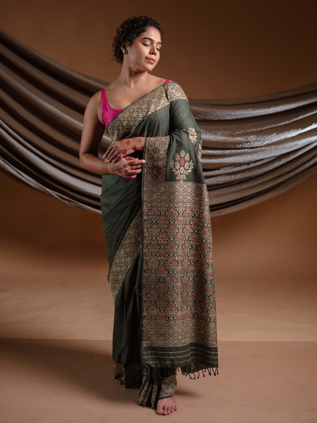 Hunter Green Eri Silk Saree
