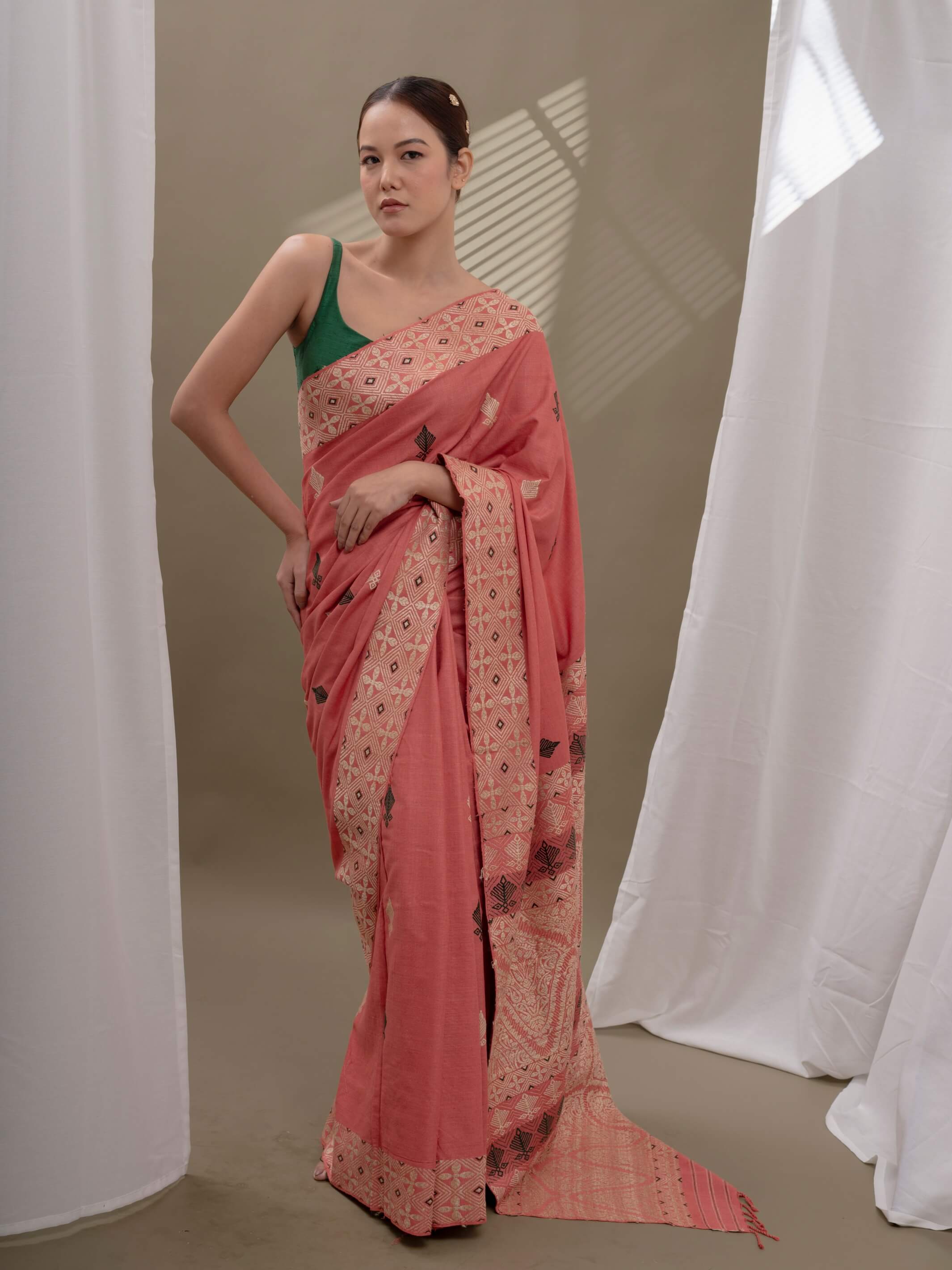 Indian Red Eri Silk Saree The Silk Chamber