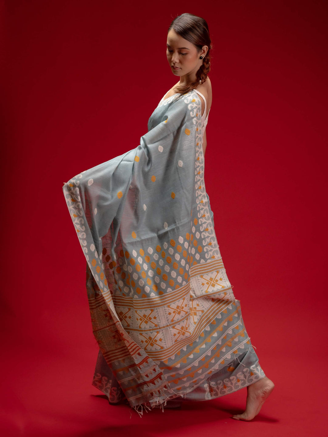 Smoky Blue Eri Kesa Paat Silk Saree