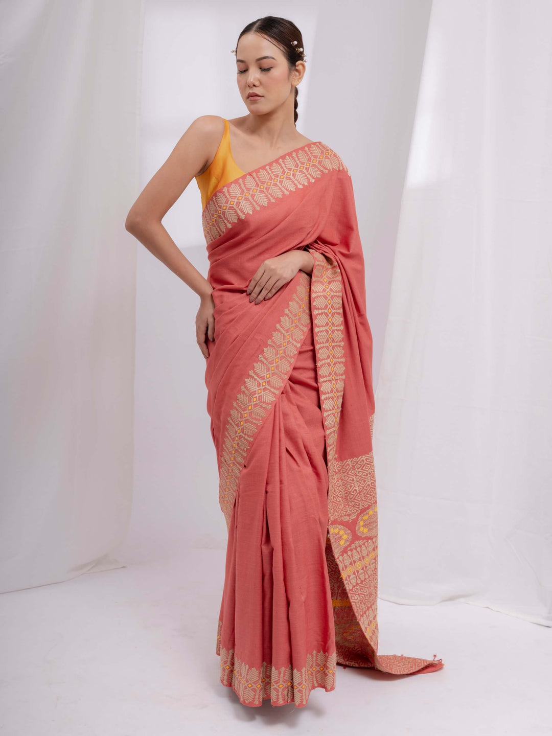 Indian Red Eri Silk Saree