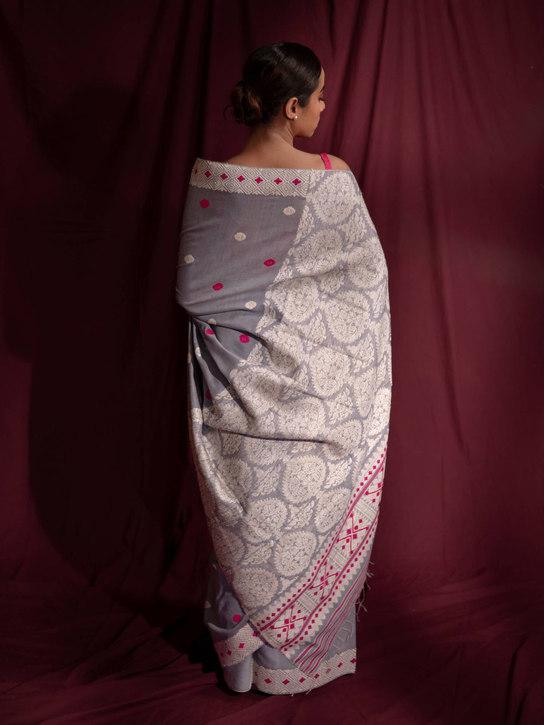 Lavender Gray Eri Kesa Paat Silk Saree