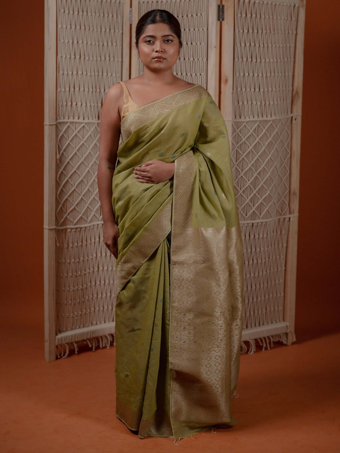 Pistachio Green Eri Kesa Paat Silk Saree