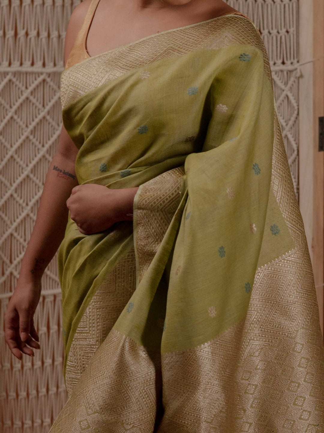 Pistachio Green Eri Kesa Paat Silk Saree