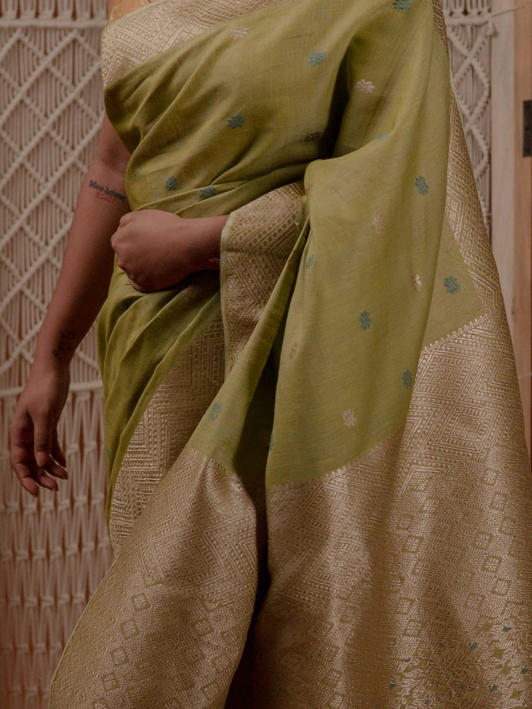 Pistachio Green Eri Kesa Paat Silk Saree