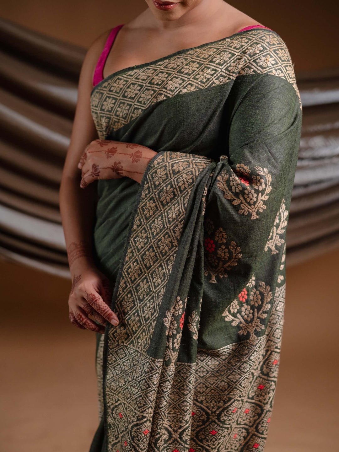 Hunter Green Eri Silk Saree