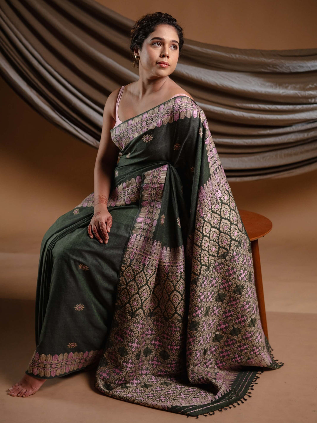Hunter Green Eri Silk Saree