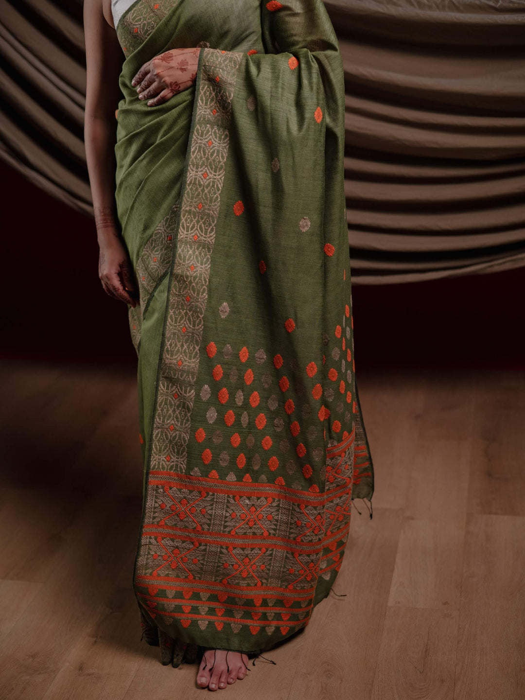 Fern Green Eri Kesa Paat Silk Saree