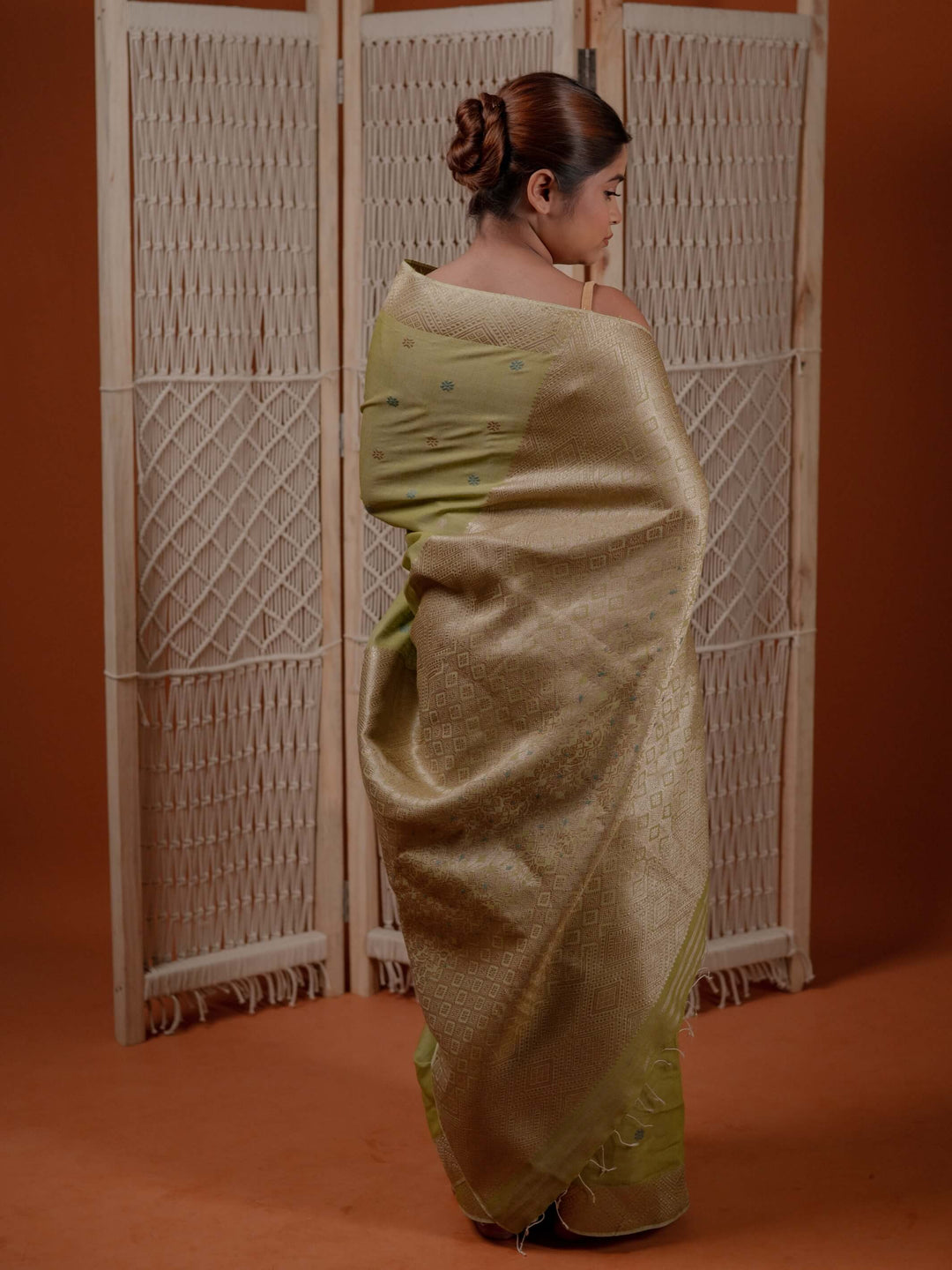 Pistachio Green Eri Kesa Paat Silk Saree
