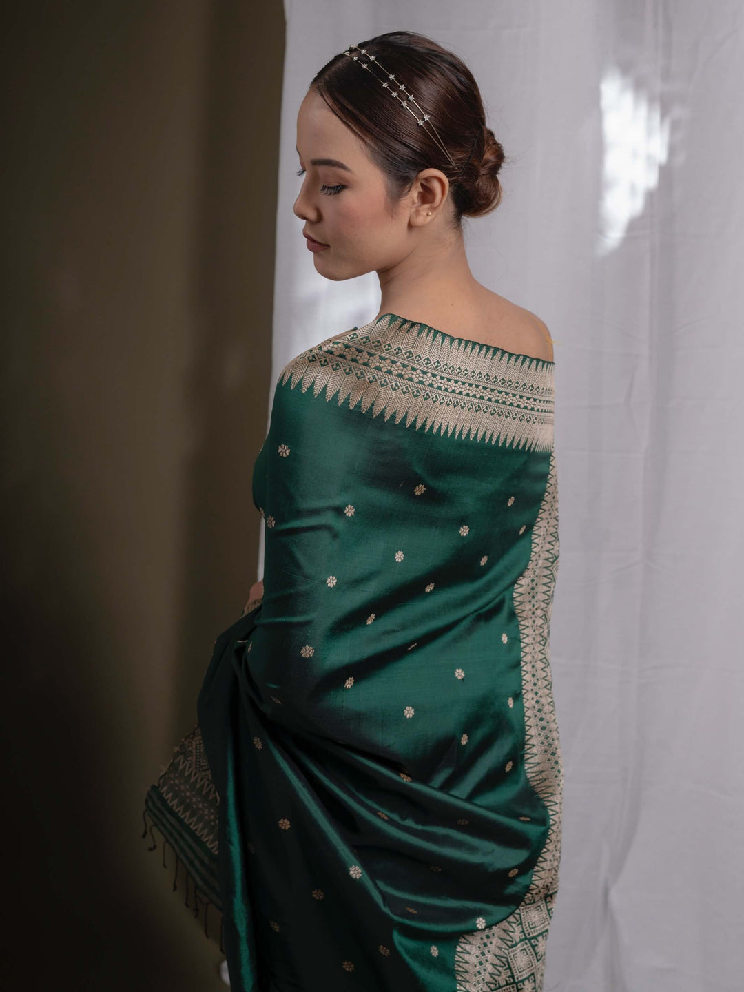 Emerald Green Paat Silk Saree